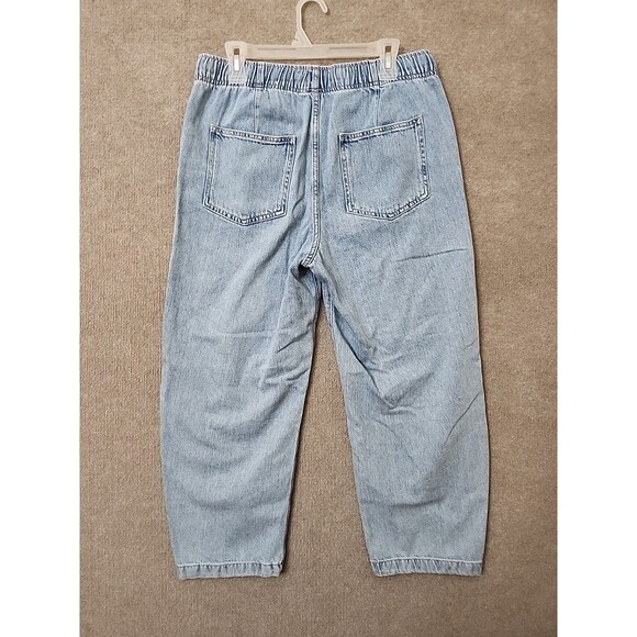 Gap SuperSoft Pull On Barrel Leg Jeans Womens M Blue Light Wash Drawstring - Picture 7 of 11